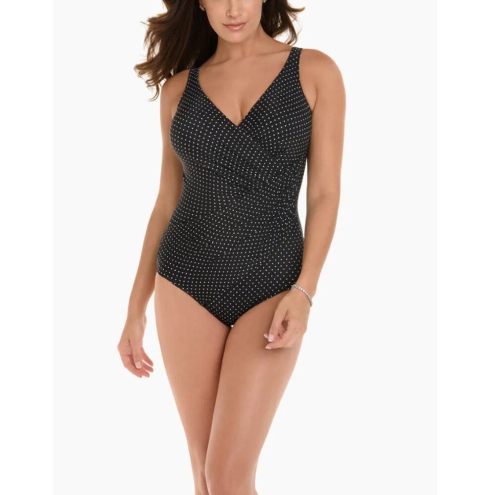 Miraclesuit Women's Black White Oceanus One Piece in Pin Point Size 10 DD